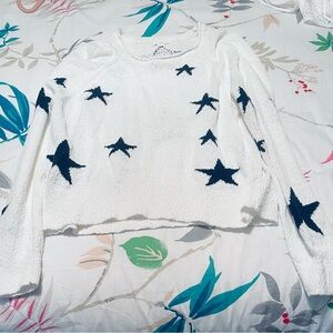 Lou and Grey White Sweater with Navy Star Pattern